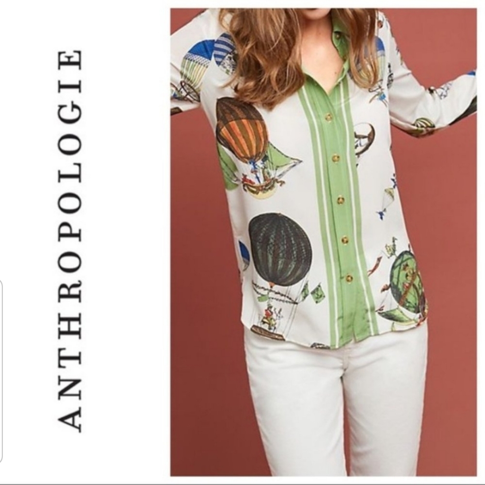 Anthropologie Mauve Silk Retro Button Down Shirt